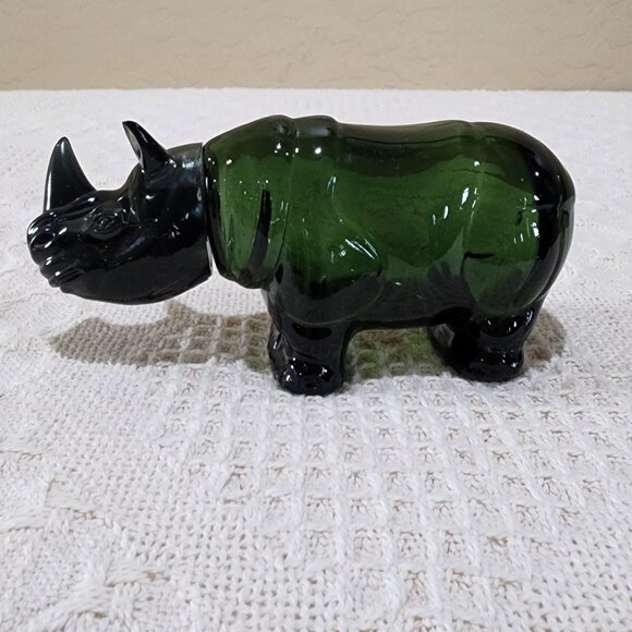 Vintage Avon RHINOCEROS GREEN EMPTY Glass Empty Figural Bottle - Picture 2 of 8